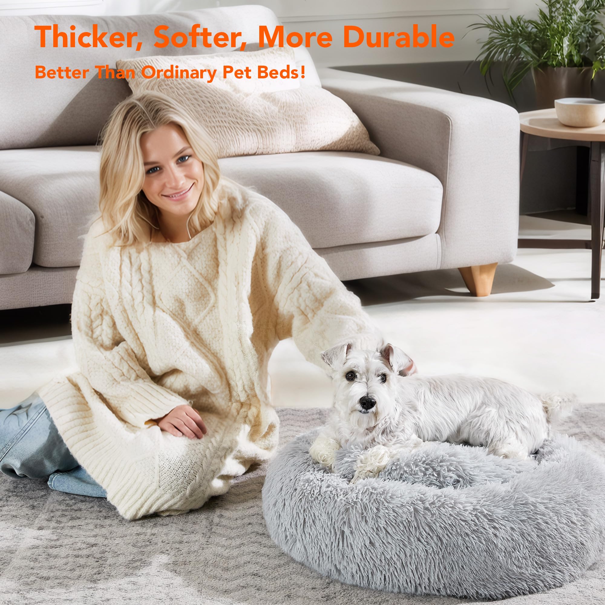 Deconovo Medium Dog Bed - Fluffy Dog Bed For Medium-Sized Dogs & Cats, Calming Anti-Anxiety Donut Pet Bed With Plush Comfort, Wa